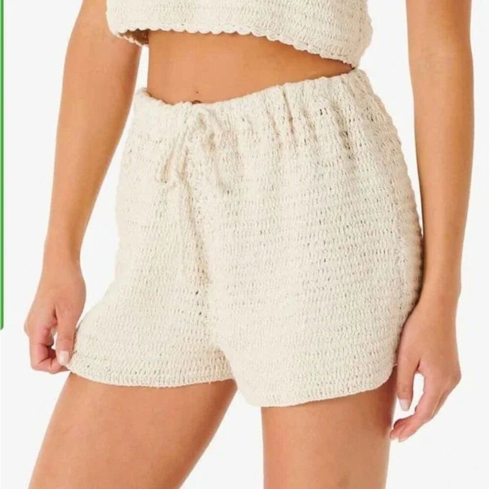 Rip Curl Oceans Together Crochet Cream Crochet Beach Shorts Size Large